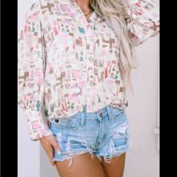 Printed Collared Neck Long Sleeve Shirt - Picture 1 of 2